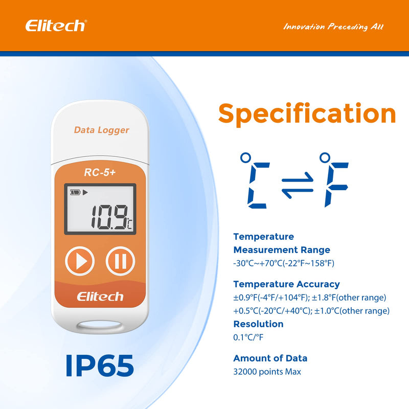 Elitech RC-5+ series PDF USB Temperature Data Logger Reusable Recorder 32000 Points High Accuracy