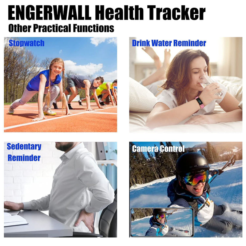 ENGERWALL Fitness Tracker with Step Counter /Calories /Stopwatch, Activity Tracker with Heart Rate Monitor, IP68, Health Tracker with Sleep Tracker, Smartwatch, Pedometer Watch for Women Men Kids Pink