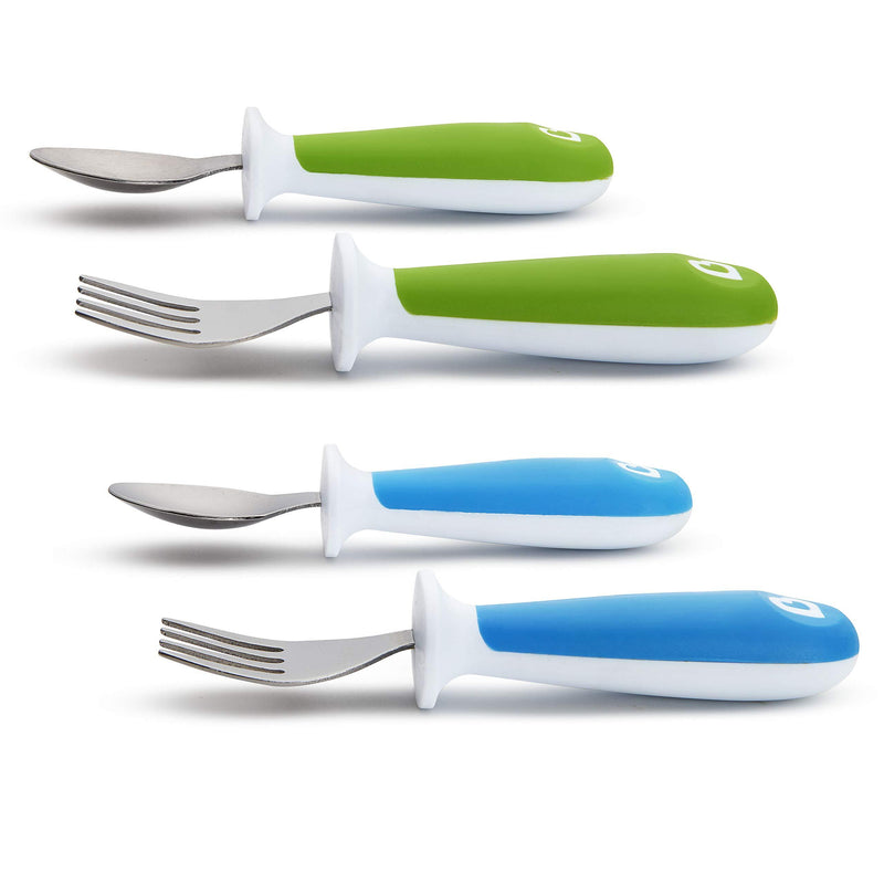 Munchkin 4 Count Raise Toddler Fork and Spoon, Blue/Green, 12+ 4 Pack