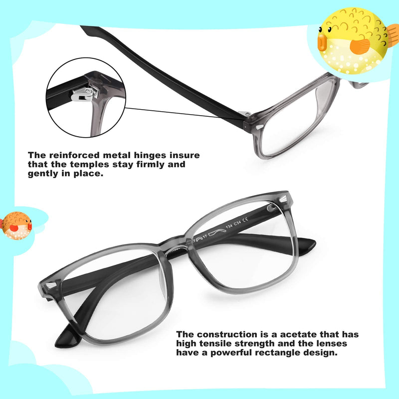 KUGUAOK 2 Pack Kids Blue Light Blocking Glasses, Boys Girls Computer Gaming TV Glasses, Lightweight Eyeglasses Frame (Age 4 to 12) 2-pack Clear+clear Gray