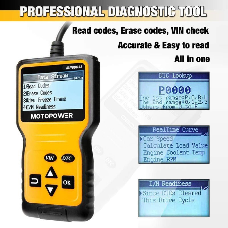 MOTOPOWER MP69033 Car OBD2 Scanner Code Reader Engine Fault Code Reader Scanner CAN Diagnostic Scan Tool for All OBD II Protocol Cars Since 1996