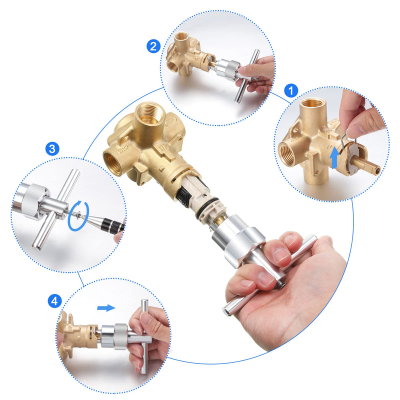 Faucet Cartridge Parts Replacement with Puller & Retainer Clip, Compatible with 1222 Moen Tub Shower, One-Handle Posi Temp Faucet Cartridge, Removal Tool for Bathtub Valve Parts Repair