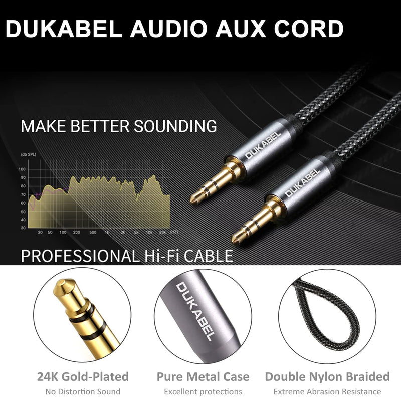 DUKABEL Top Series 3.5mm AUX Cable Lossless Audio Gold-Plated Auxiliary Audio Cable Nylon Braided Male to Male Stereo Audio AUX Cord Car Headphones Phones Speakers Home Stereos (4 Feet (1.2 Meters)) 4 Feet / 1.2 Meters Grey
