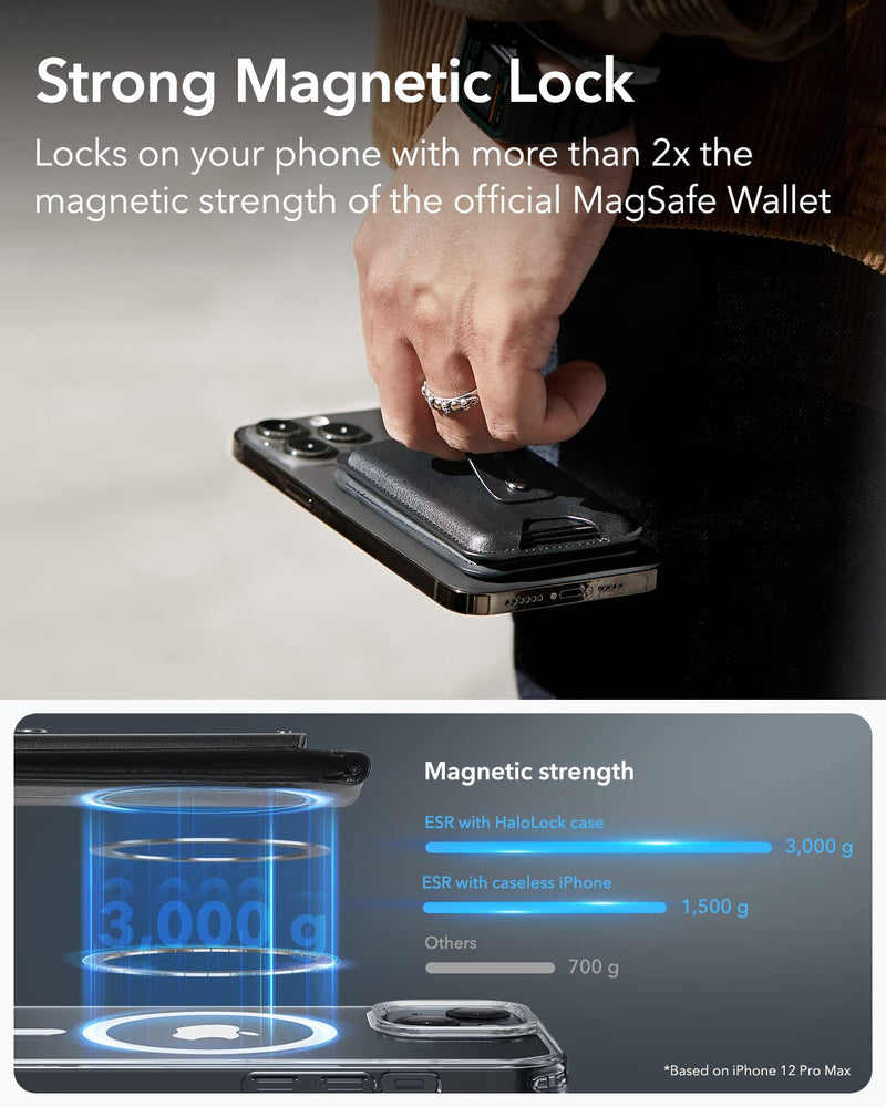 ESR MagSafe Wallet (HaloLock), Geo iPhone Wallet Stand with Full Find My Functionality, Wallet Tracker with Adjustable Stand, Magnetic Wallet for iPhone 14/13/12 Series, MagSafe Accessories, Black