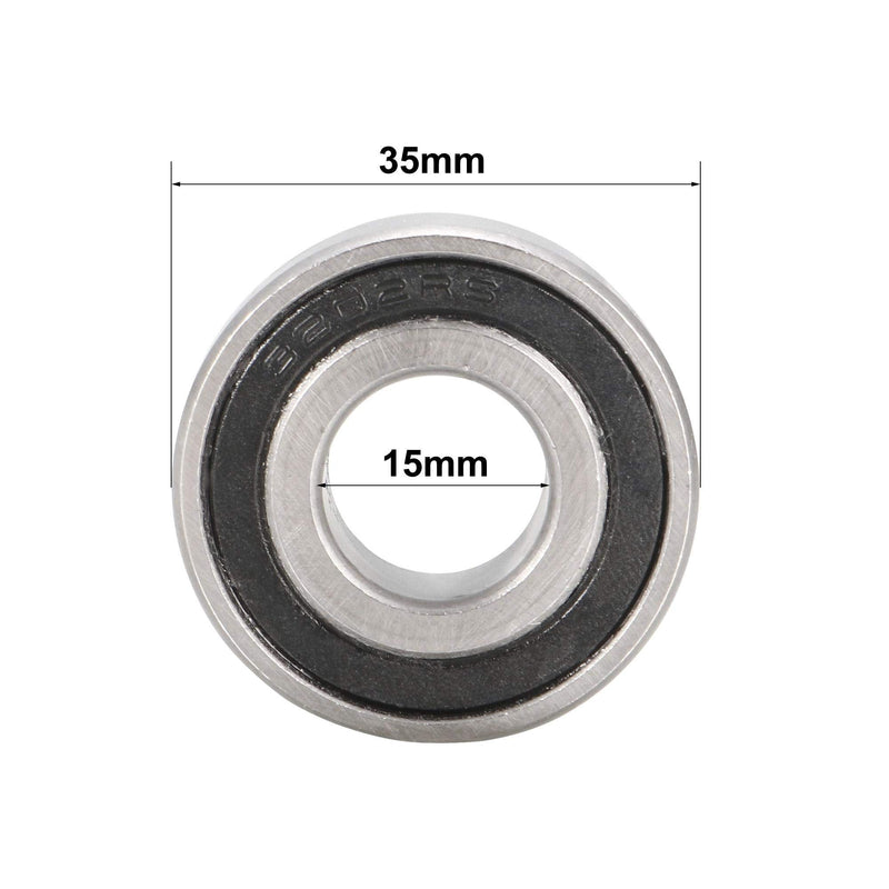 uxcell 5202-2RS 3202-2RS Double Row Angular Contact Ball Bearing 15x35x15.9mm Sealed Chrome Steel Bearings 2-Pack