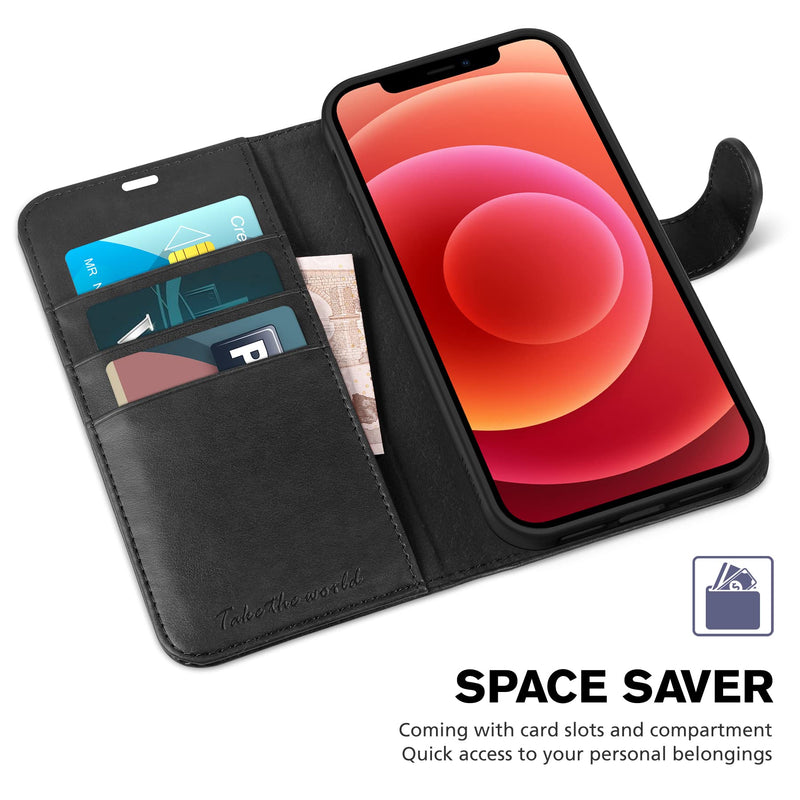TUCCH Case for iPhone 13 Pro Wallet Case, Protective [TPU Shockproof Inner Shell], PU Leather [RFID Blocking] Card Holder Magnetic Stand Folio Cover Compatible with iPhone 13 Pro 6.1-inch 2021, Black