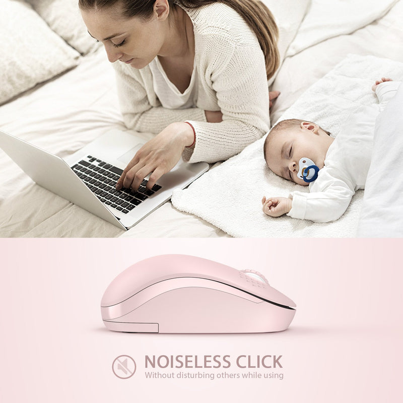 Wireless Mouse, 2.4G Noiseless Mouse with USB Receiver - seenda Portable Computer Mice for PC, Tablet, Laptop, Notebook with Windows System - Pink