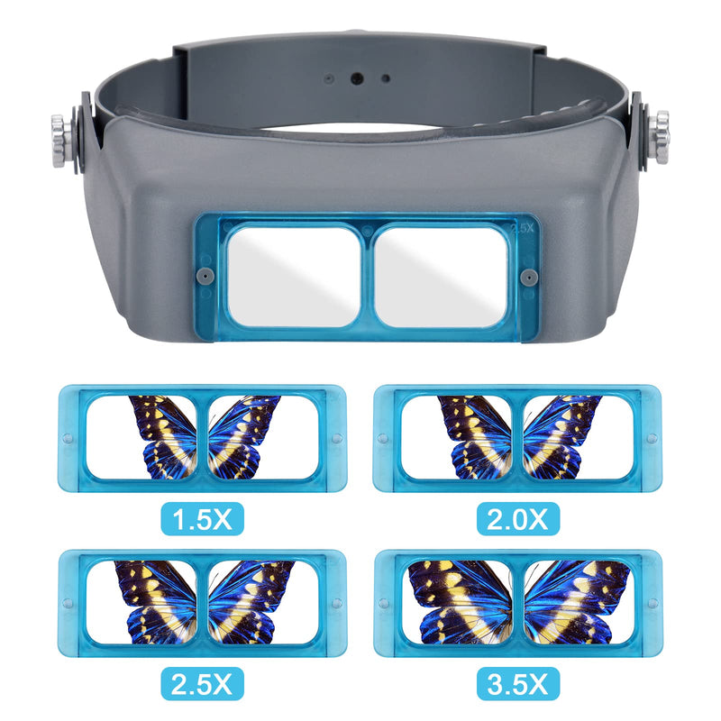 Head Mount Magnifier Optivisor Jewelers Magnifying Glasses 1.5X 2X 2.5X 3.5X Optical Headset Magnifying Visor Reading Magnifier Jeweler Loupe with 4 Lens Close Work Magnifier Headset for Electronics