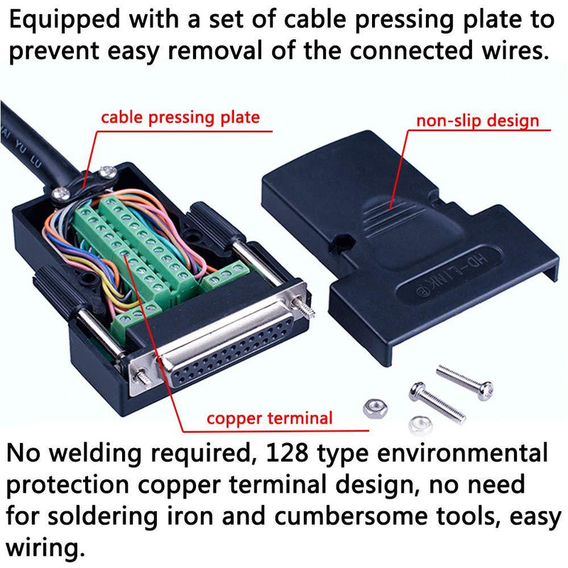 Anmbest 1PCS DB25 Solderless RS232 D-SUB Serial to 25-pin Port Terminal Female Adapter Connector Breakout Board with Case Long Bolts Nuts (Female)