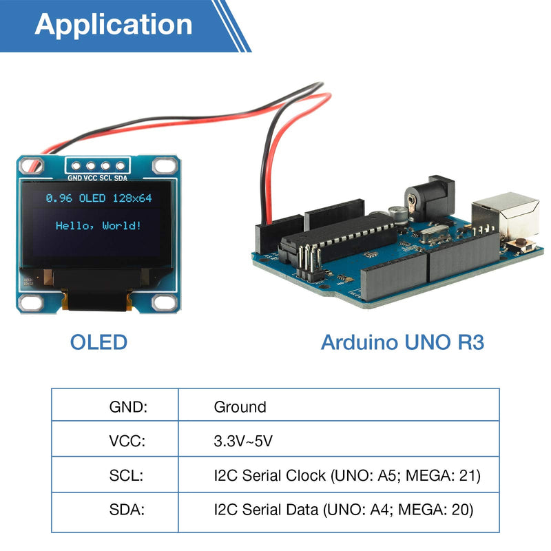 5 Pieces 0.96 Inch OLED Module 12864 128x64 Driver IIC I2C Serial Self-Luminous Display Board Compatible with Arduino Raspberry PI (Blue) Blue