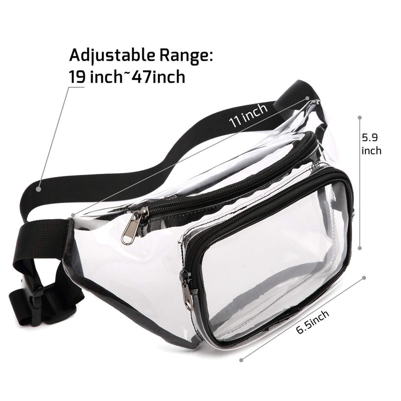 Fanny Pack, Veckle Clear Fanny Pack Waterproof Cute Waist Bag Stadium Approved Clear Purse Transparent Adjustable Belt Bag for Women Men, Travel, Beach, Events, Concerts Bag, Black