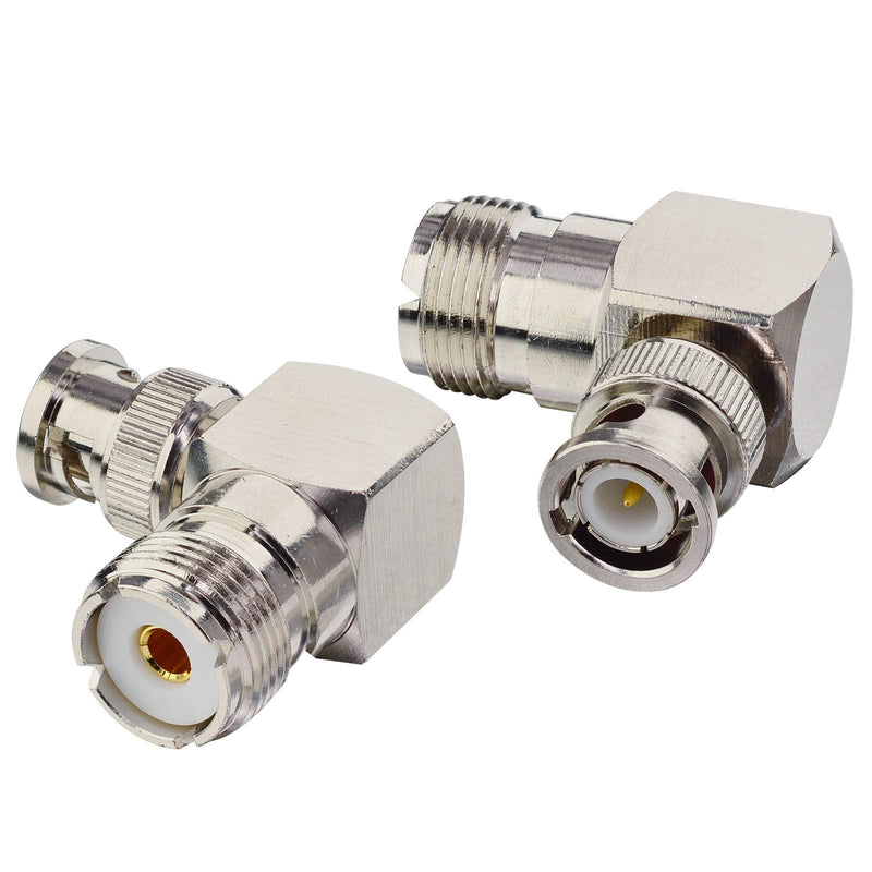 Boobrie L Shape UHF to BNC Connector BNC Male to UHF Female Connector BNC to UHF Right Angle Coax Adapter BNC Male to SO239 90 Degree Coax Cable Connector for CB Ham Radio/Antenna/Scanner (2-Pack) 2-Pack