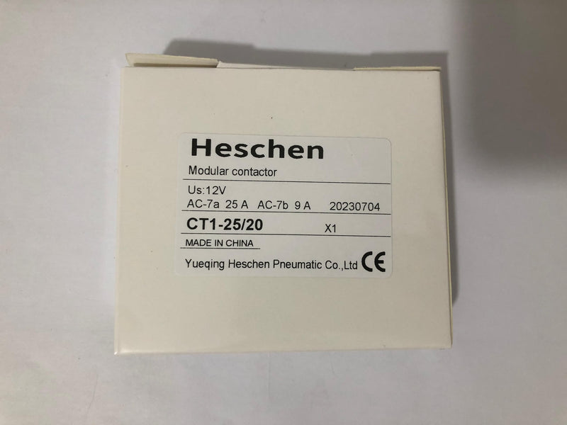 Heschen household AC contactor, CT1-25, Ie 25A, 2 pole two normally open, AC 12V coil voltage, 35mm DIN rail mounting