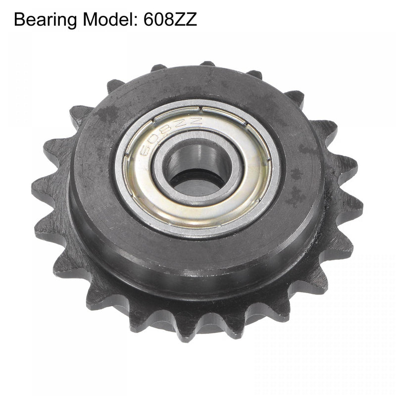 uxcell #25 Chain Idler Sprocket, 8mm Bore 1/4" Pitch 20 Tooth Tensioner, Black Oxide Finish C45 Carbon Steel with Insert Double Bearing for ISO 04C Chains
