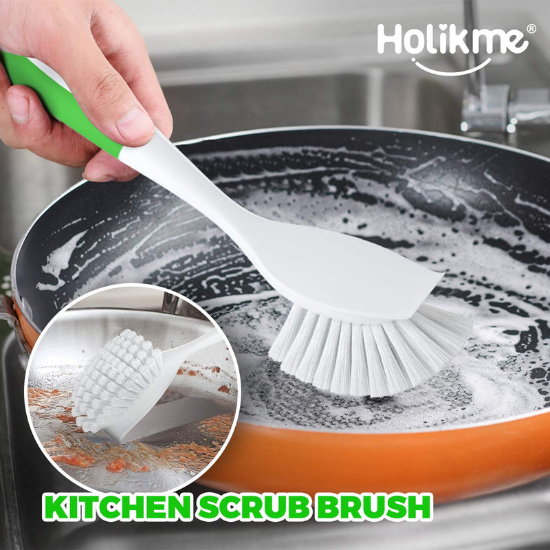 Holikme 5 Pack Kitchen Cleaning Brush Set, Dish Brush for Cleaning, Kitchen Scrub Brush&Bendable Clean Brush&Groove Gap Brush&Scouring Pad for Pot and Pan, Kitchen Sink, Green
