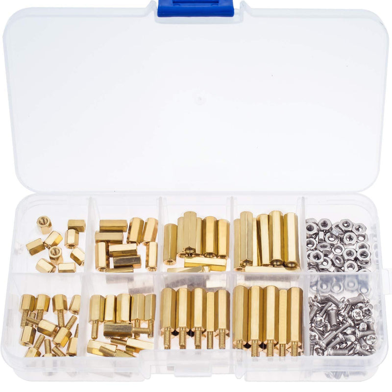 Sutemribor M2.5 Male Female Hex Brass Spacer Standoff Screw Nut Assortment Kit (180Pcs)