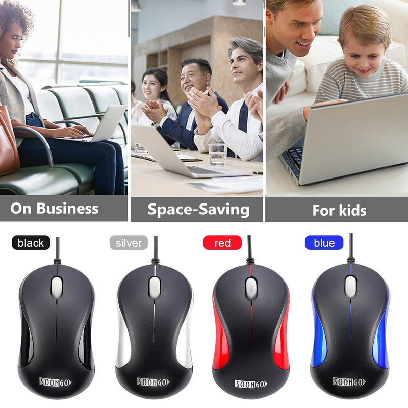 Computer Mouse 2 Pack Mini USB Mouse for Laptop Designed USB Optical Wired Mice for Office and Home use Compatible with Computer Laptop PC Desktop Windows 7/8/10/XP Vista and Mac Black Color by SOONGO BlackDouble