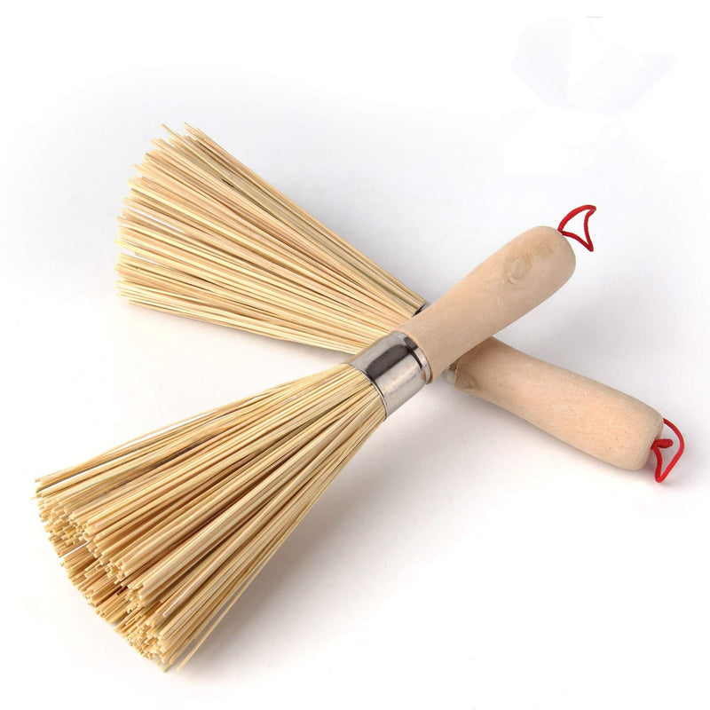 Sansheng 2Pack Frying pan Brush, Kitchen Cleaning Brush, Bamboo Kitchen pan Brush, FPR pan Handle Cleaning Brush, Bamboo pan Brush, Pot Brush, Pot Brush Cleaning
