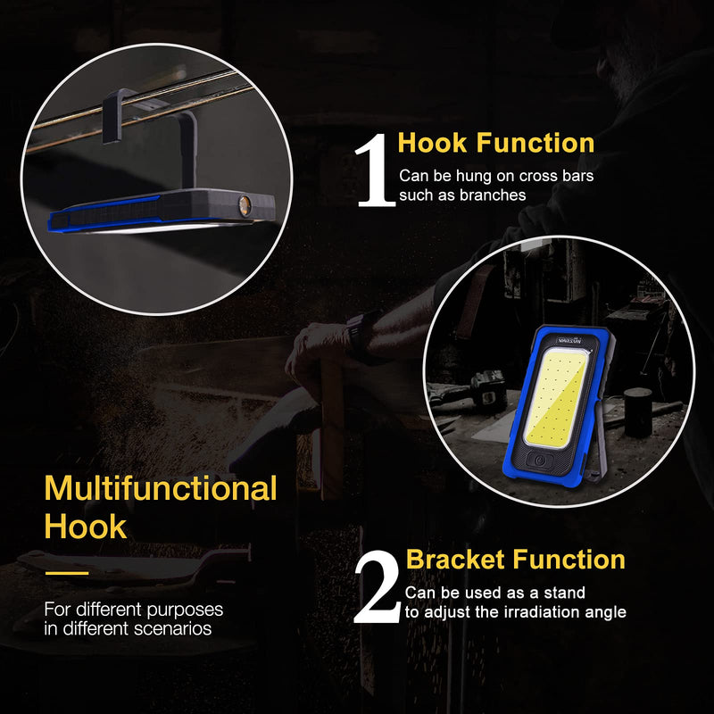 WARSUN Led Work Light, Rechargeable Work Light,Portable Magnetic Work Light, Waterproof LED Solar Flood Lights for Outdoor Camping Hiking Emergency Car Repairing (USB + Solar Charging, Blue) USB + Solar Charging