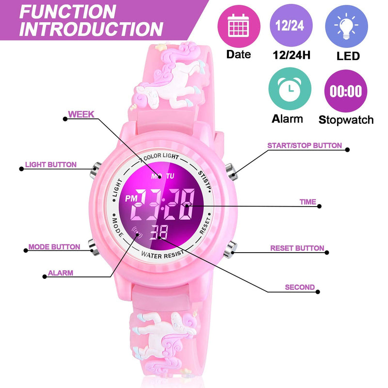 Viposoon Gift for Kids Age 3 4 5 6 7 8 9, Watches for 4-10 Year Old Kids Outdoor Toys for Boys Girls - Best Gifts Unicorn Pink