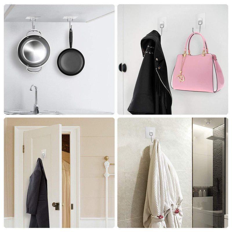 Large Adhesive Hooks 22Ib(Max),Waterproof and Rustproof Wall Hooks for Hanging Heavy Duty,Stainless Steel Towel and Coats Hooks to use Inside Kitchen,Bathroom,Home and Office,16Pack (16) 16