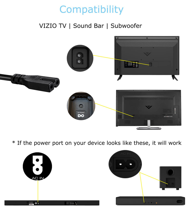 3.3FT Power Cord Compatible with Vizio-LED-TV Smart-HDTV E-M-Series 3.3FT