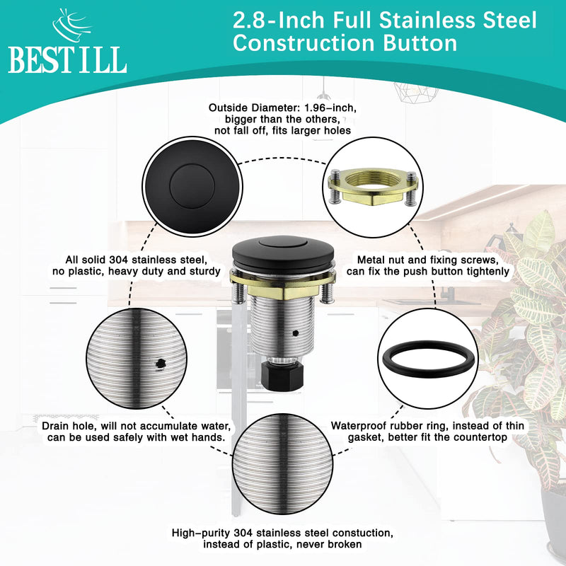 BESTILL Garbage Disposal Air Switch, Matte Black Sink Top On/Off Switch for Food Waste Disposer, Full Stainless Steel Button, SHORT/2.8” SHORT/2.8"