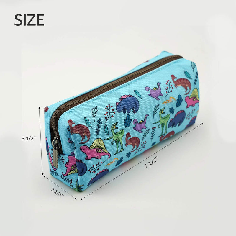 LParkin Dinosaur Canvas Pencil Case Pen Bag Pouch Stationary Case Makeup Cosmetic Bag Gadget Box Blue