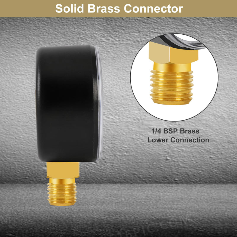 UHARBOUR pressure gauge water 0-16 bar, pressure gauge 1/4 inch, pressure gauge compressed air lower bracket, compressed air pressure gauge 1/4 BSP brass connection