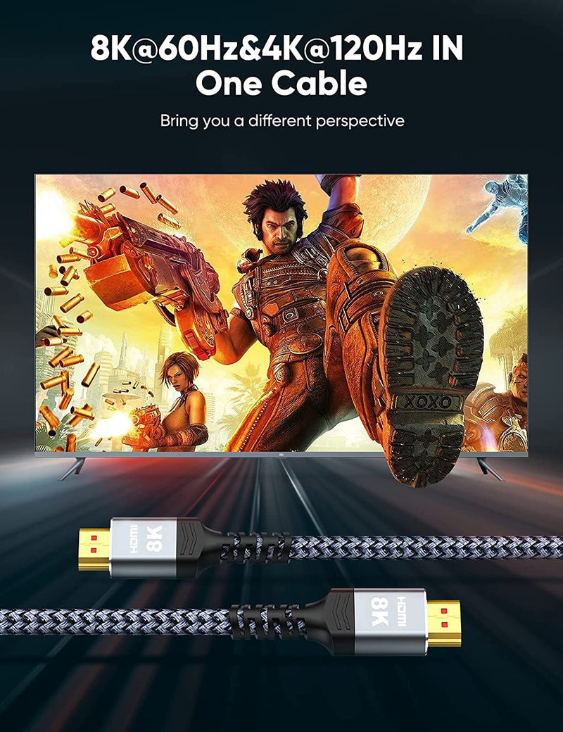 8K HDMI Cable 2-Pack 6.6FT, Highwings Slim 48Gbps High Speed HDMI Braided Cord-4K@120Hz 144Hz 8K@60Hz, HDCP 2.2&2.3, Dynamic HDR,eARC,DTS:X,RTX 3090,Dolby Compatible with Roku TV/HDTV/PS5/Blu-ray 6.6 feet