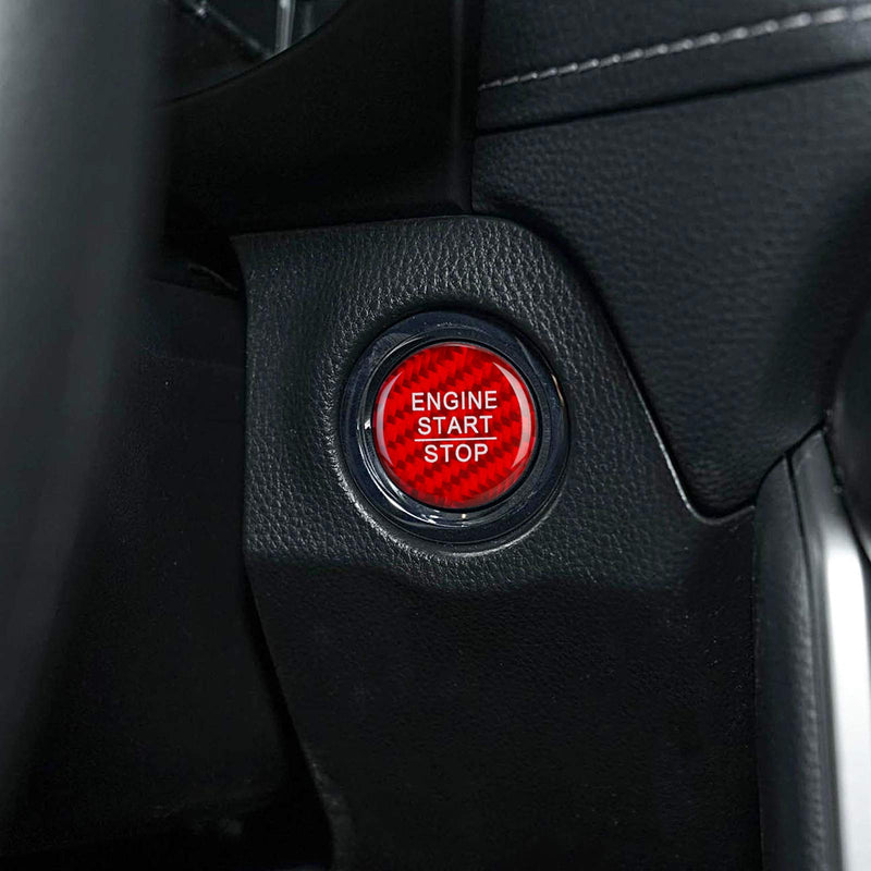 ramuel Compatible with Start Stop Button Cover Carbon Fiber Engine Key Sticker Trim Cover Push to Start Protective Film for Toyota (Red)