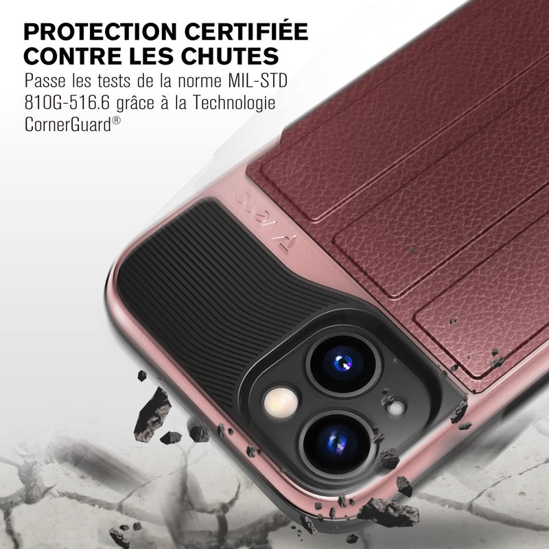Vena Wallet Case Compatible with Apple iPhone 13 (6.1"-inch), vCommute (Military Grade Drop Protection) Flip Leather Cover Card Slot Holder with Kickstand (Rose Gold) Rose Gold / Red / Black