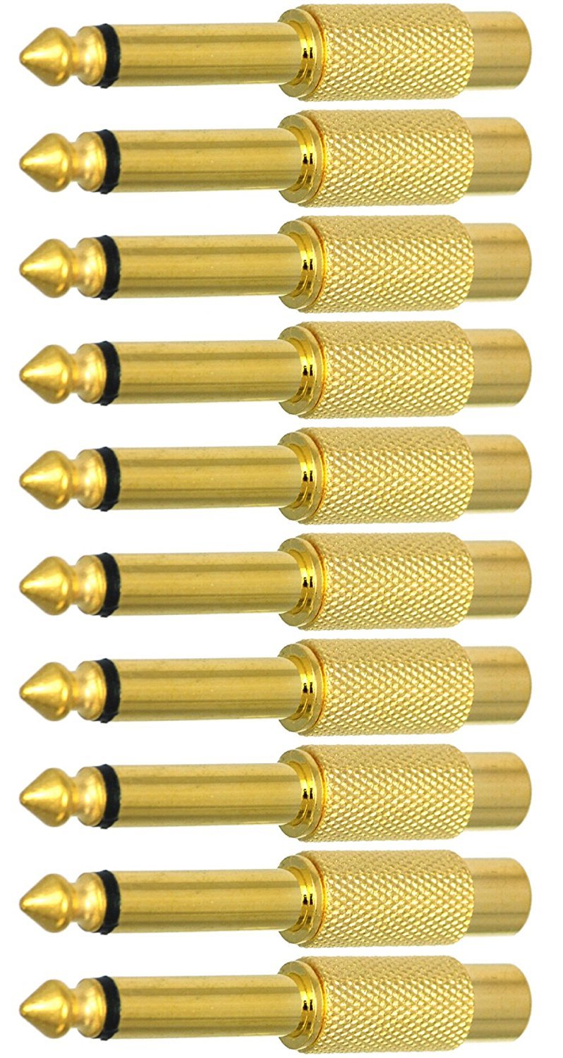 CESS 6.35mm 1/4inch Male Mono Plug to RCA Female Audio Adapter Connector - 6.35mm Mono Male to RCA Female (LW) (10 Pack)