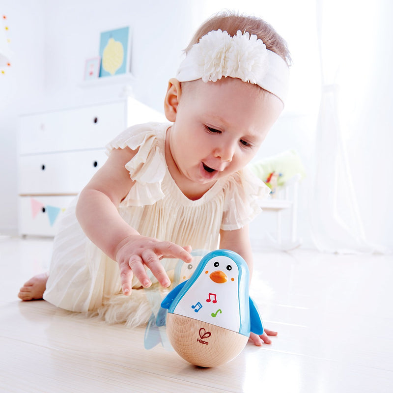 Hape Penguin Musical Wobbler | Colorful Wobbling Melody Penguin, Roly Poly Toy for Kids 6 Months+, Multicolor, 5'' x 2'' (E0331) Penguin Wobbler