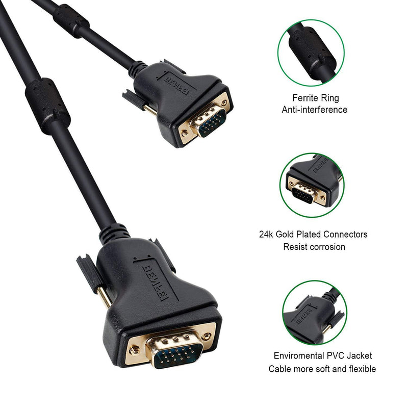 VGA to VGA Cable, Benfei VGA to VGA 6 Feet Cable with Ferrites 1 PACK