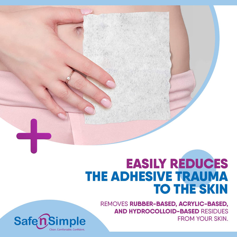 Safe n' Simple Adhesive Remover Wipes, Flushable & Easy to Use No-Sting Skin Prep Wipes, 50 x Individually Wrapped Alcohol -Free Wipes 50 Count (Pack of 1)