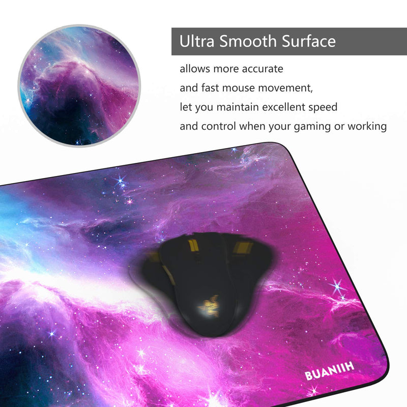 BUANIIH Gaming Mouse Pad, Extended Mouse Pad Large Mouse Pad with Anti-Slip Rubber Base and Durable Stitched Edges, Ultra Thick 3mm, XL Gaming Mouse Pad Keyboard Pad for Computer, Desktop&Laptop 300*700*3mm Blue Purple Galaxy