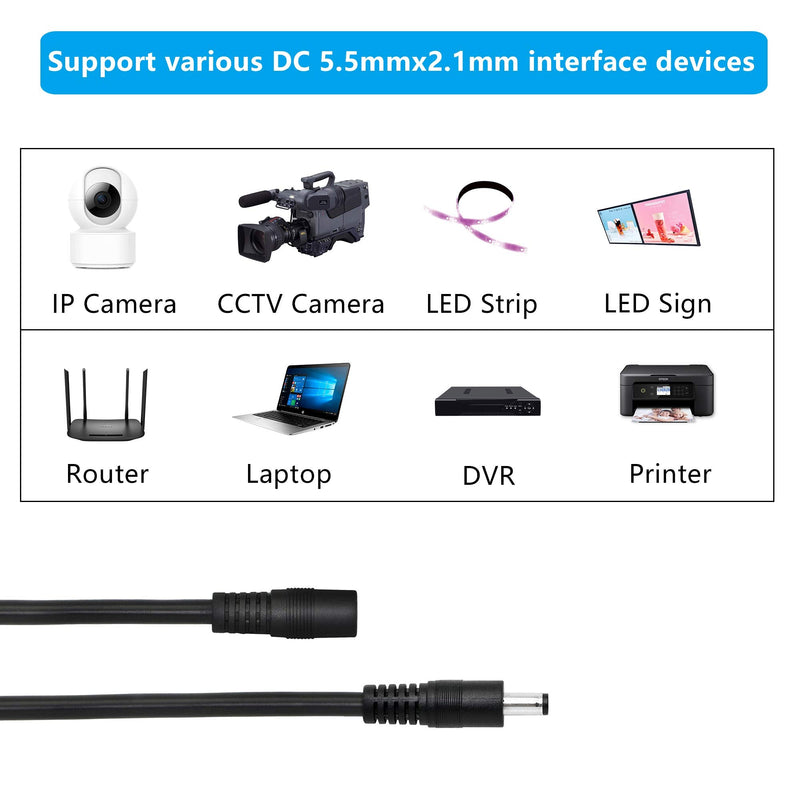 DC Power Extension Cable，DC 5.5mm x 2.1mm Male to Female Power Adapter Cable，3FT 18AWG Heavy Duty Cord for 12V CCTV Wireless IP Camera,LED,Car,More.-2PCS