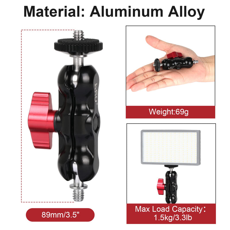 HSU Magic Arm with Dual Ball Head (1/4"-20 Screw) Aluminum Alloy Metal Adjustable Universal Extension Magic Arm for Monitor, Microphone, GoPro
