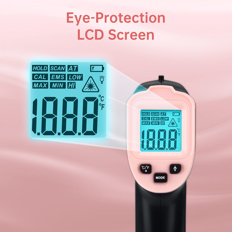 ERICKHILL Infrared Thermometer, -50°C~400°C (-58°F~752°F) Temperature Gun Non-Contact Digital Laser Thermometer with Adjustable Emissivity and Temp Alarm for Cooking Rook Repairs, Pink Pink, -50°C~400°C (-58°F~752°F)