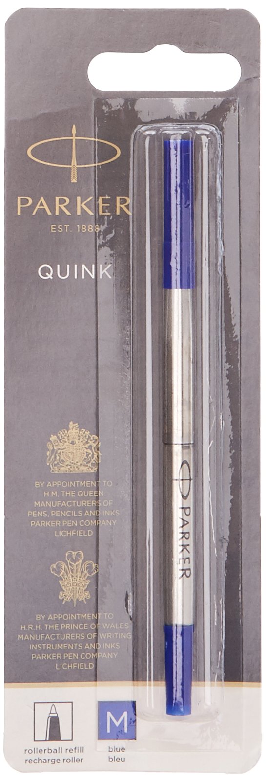 PARKER QUINK Rollerball Pen Ink Refill, Medium, Blue pack of 1 medium nib