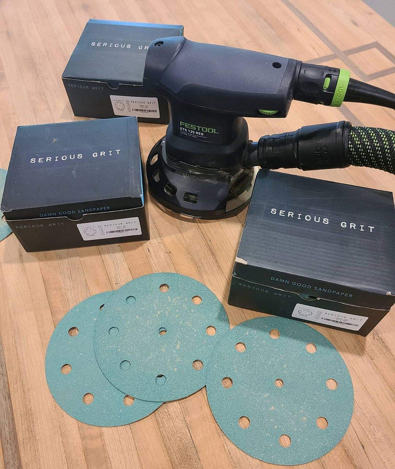 Serious Grit 5-Inch 9-Hole, 180 Grit Sanding Discs - Premium Hook and Loop Heavy Duty Sandpaper for Random Orbital Sanders - 50 PACK BOX