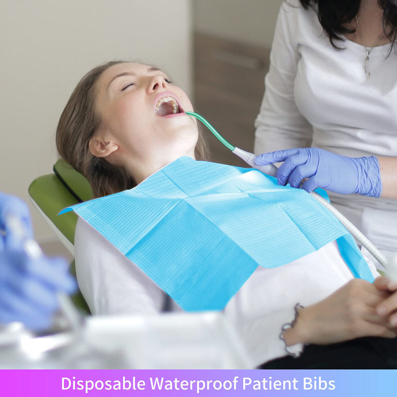 60 PCS Dental Bibs Disposable Polyback Towel Waterproof Patient Bibs, Blue Tray Covers Place Mats Great for Dentists, Nail Techs, DIY Beauty,Tattoo Artists - 13" x 18"