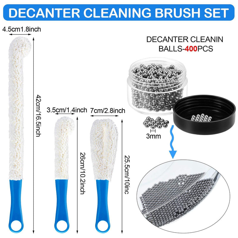 3 Pieces Decanter Cleaning Brush Flexible Bottle Scourer and 400 Pieces Reusable Decanter Cleaning Beads Household Cleaning Tools for Wine Decanters Goblets Glasses Cups