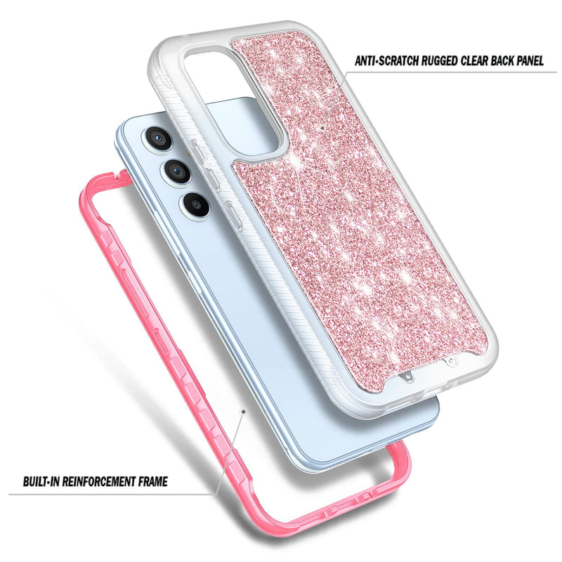 NZND Compatible with Samsung Galaxy A54 5G Case with [Built-in Screen Protector], Full-Body Protective Shockproof Rugged Bumper Cover, Impact Resist Durable Phone Case (Glitter Rose Gold)