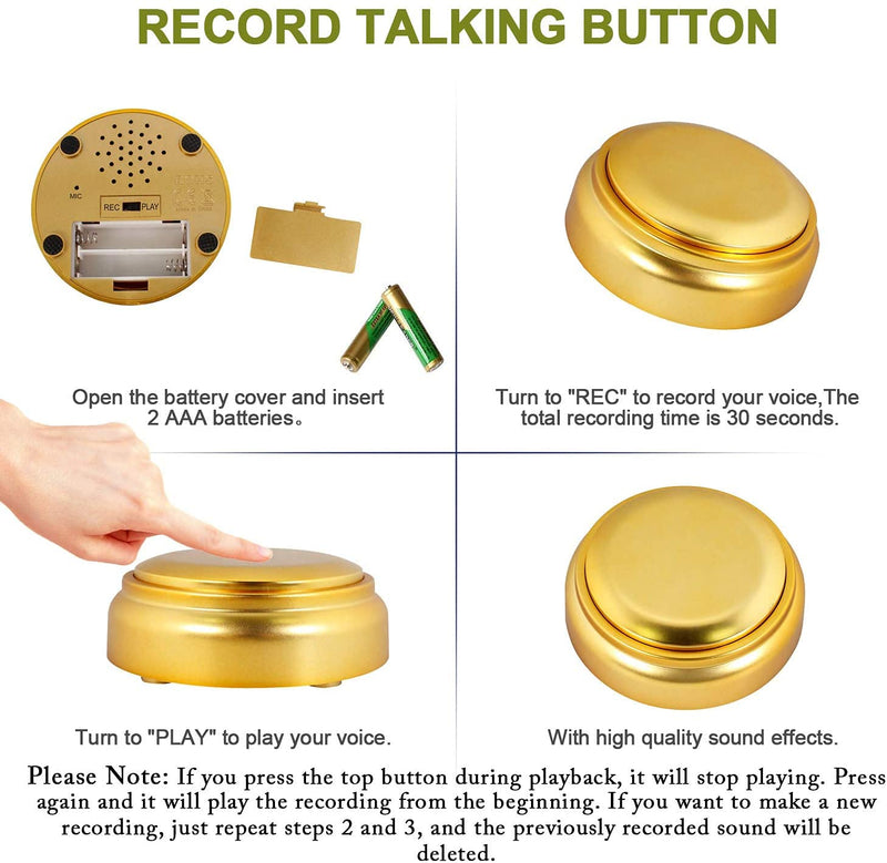 Recordable Buttons- 30 Second Gold Custom Easy Button,Record Sound Button for Gift Education Office Home, Talking Buttons for Dogs(Gold)