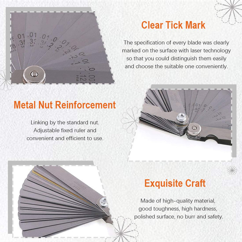 Rustark 2 Pack Stainless Steel Offset Feeler Gauge Set Standard SAE Dual Marked Metric and Imperial Tool 0.04-0.88mm for Measuring Gap Width