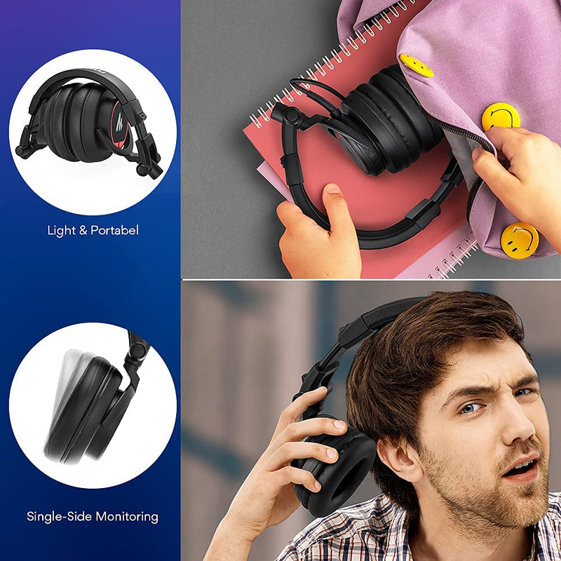 50MM Drivers Over Ear Studio Headphones, MAONO AU-MH501 Stereo Monitor Closed Back Headphones, Lightweight Foldable Design for Smartphone, Computer, Podcast, Mixer, Music, DJ MH501 Studio Headphones