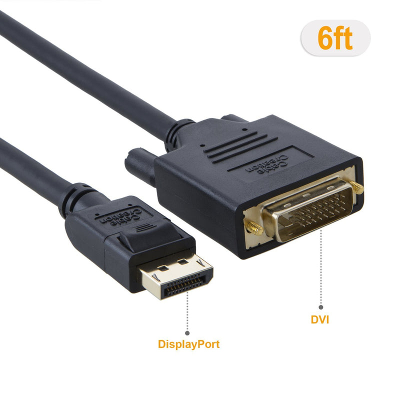 DisplayPort to DVI Cable, CableCreation 6 Feet DP Male to DVI Male Cable, Gold Plated Adapter Support 1080P Full HD, 1.83M / Black 6 Feet[1-PACK]