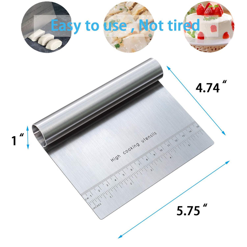 Pro Dough Pastry Scraper/Cutter/Chopper Stainless Steel Mirror Polished with Measuring Scale Multipurpose- Cake, Pizza Cutter - Pastry Bread Separator Scale Knife (1) 1